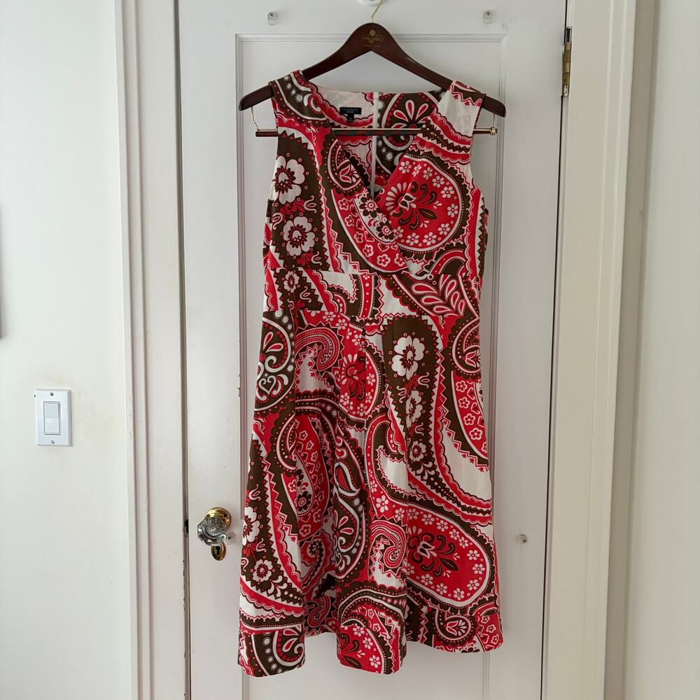 Talbots Paisley Floral Cotton Fit & Flare Dress Size 14 - Picture 2 of 9